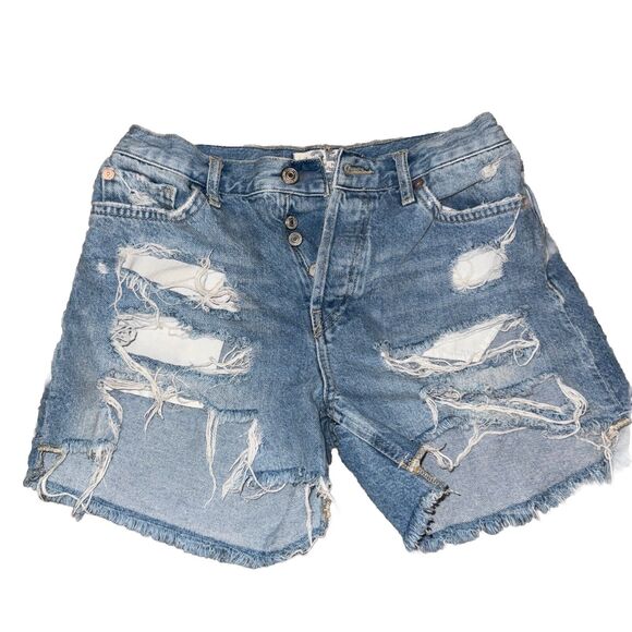 Free People Pants - Free People Maggie Jean Shorts Distressed Sz 24 Mid Rise Cut Off Light Wash S10